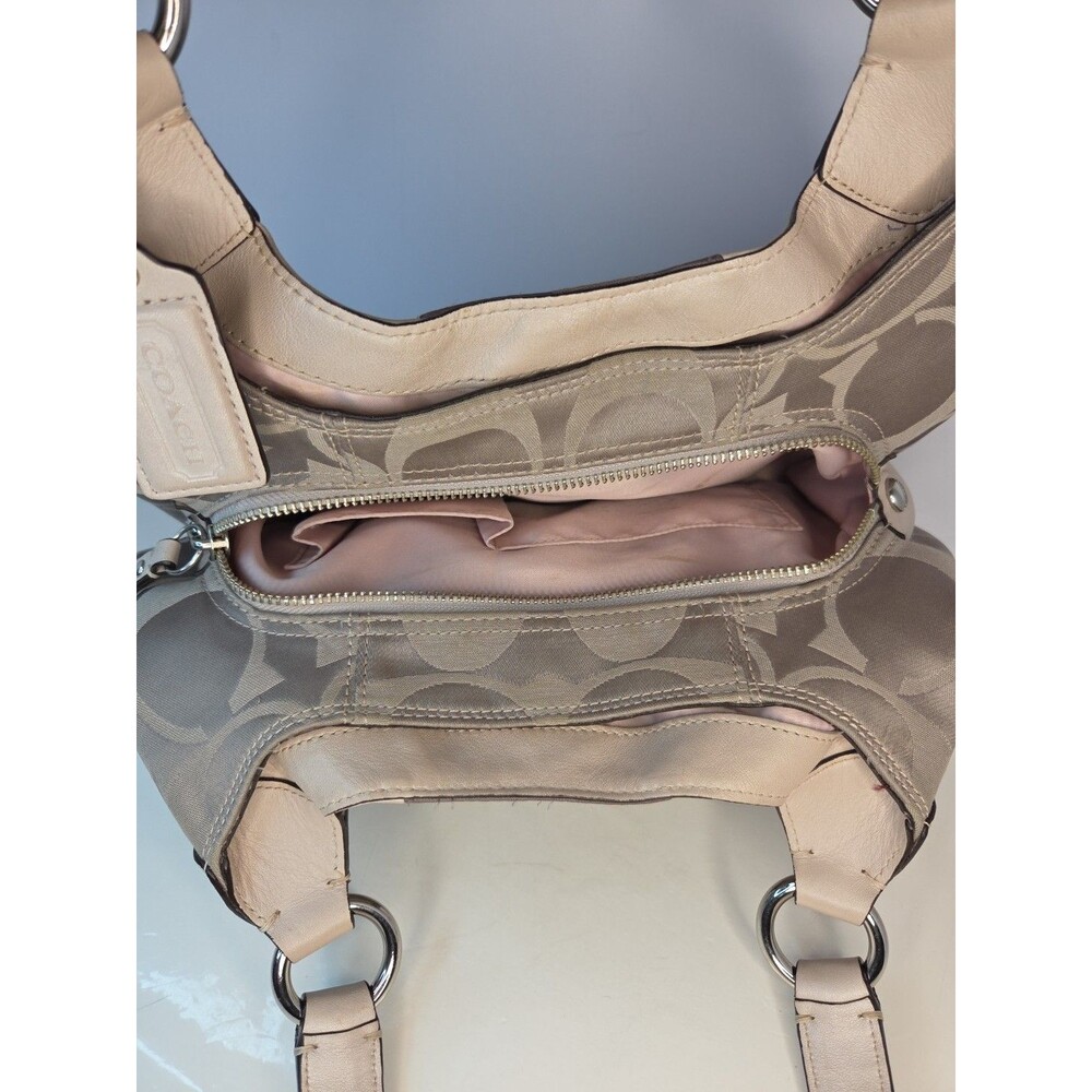 Coach Signature F20032 Biege Patchwork Leather INLD PWK HOBO Silvertone Hrdw - Picture 3 of 15